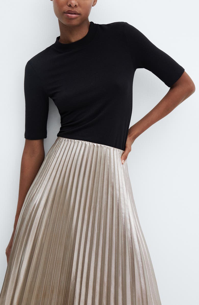 MANGO Disco Metallic Pleated Midi Skirt, Alternate, color, 