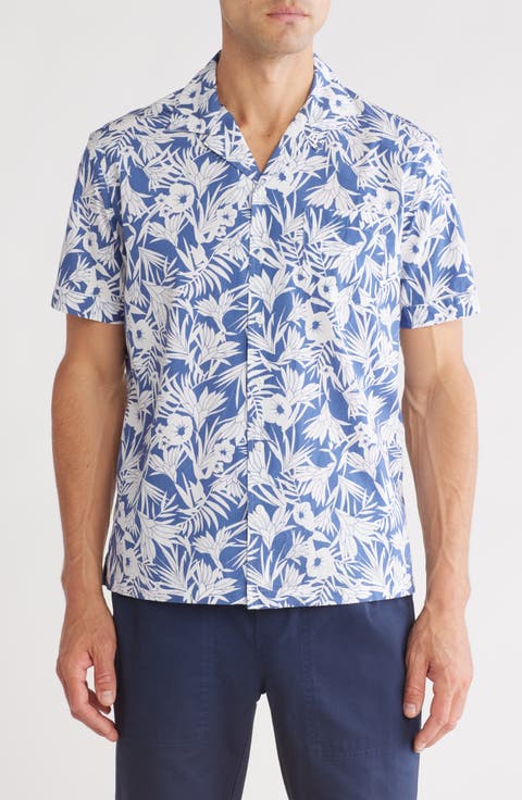 Flower Poplin Cotton Camp Shirt