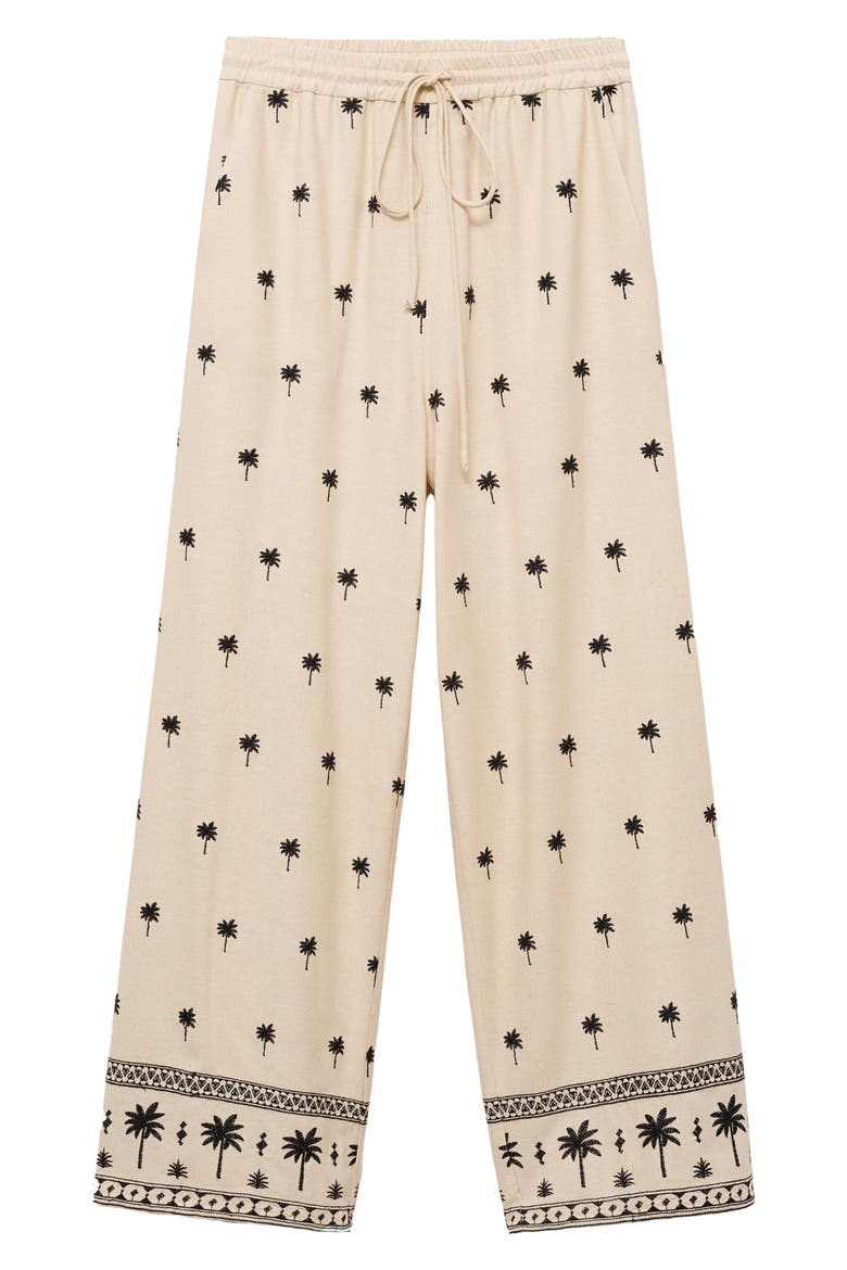 Palm Tree Embroidered Drawstring Pants, Alternate, color, BEIGE
