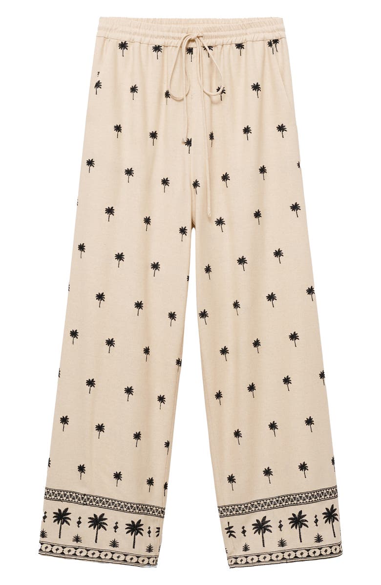MANGO Palm Tree Embroidered Drawstring Pants, Alternate, color, 