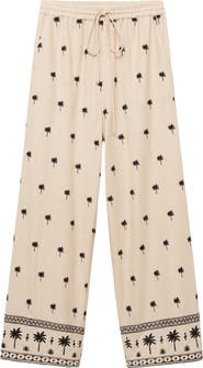 MANGO Palm Tree Embroidered Drawstring Pants