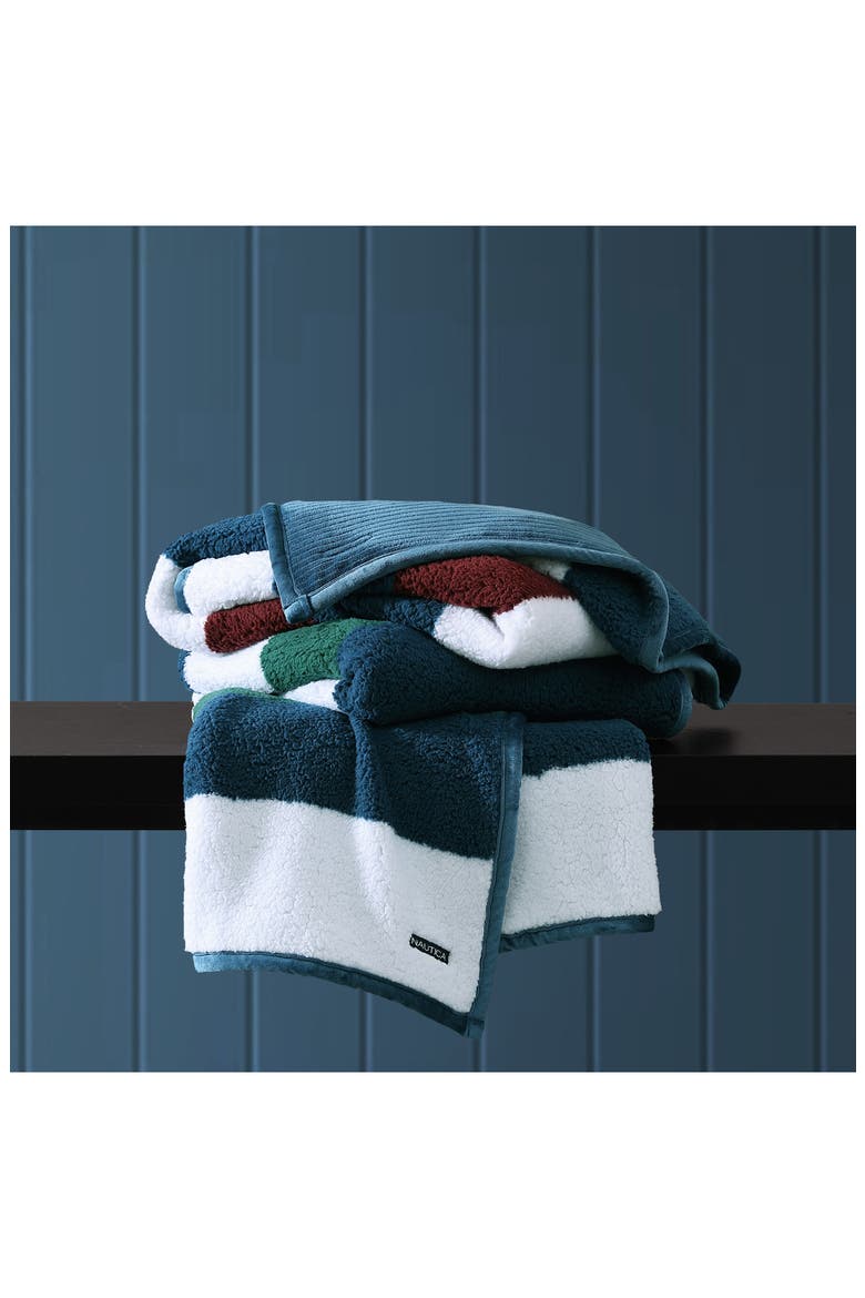 Wilton Reversible Throw Blanket, Alternate, color, NAVY