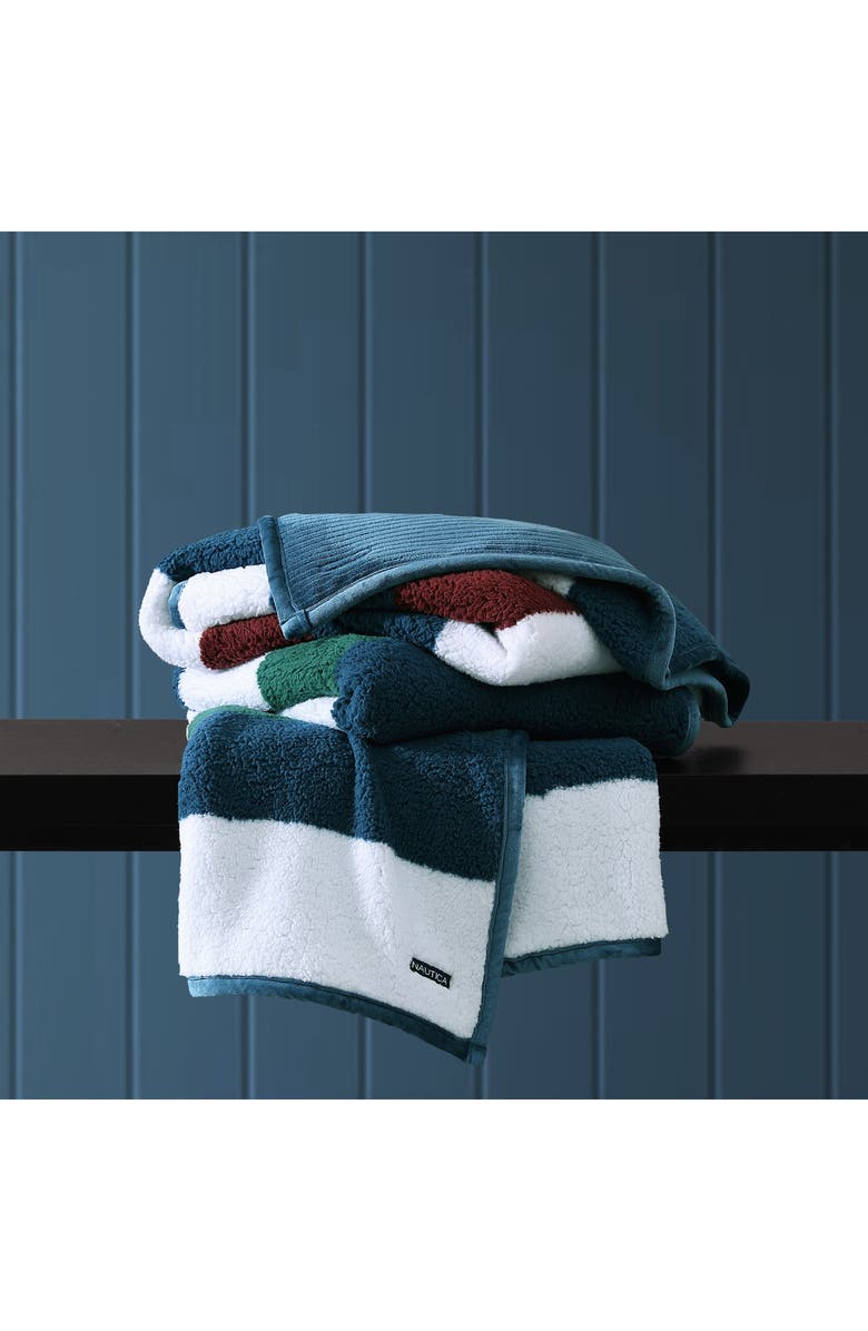 Nautica Wilton Reversible Throw Blanket, Alternate, color, Navy