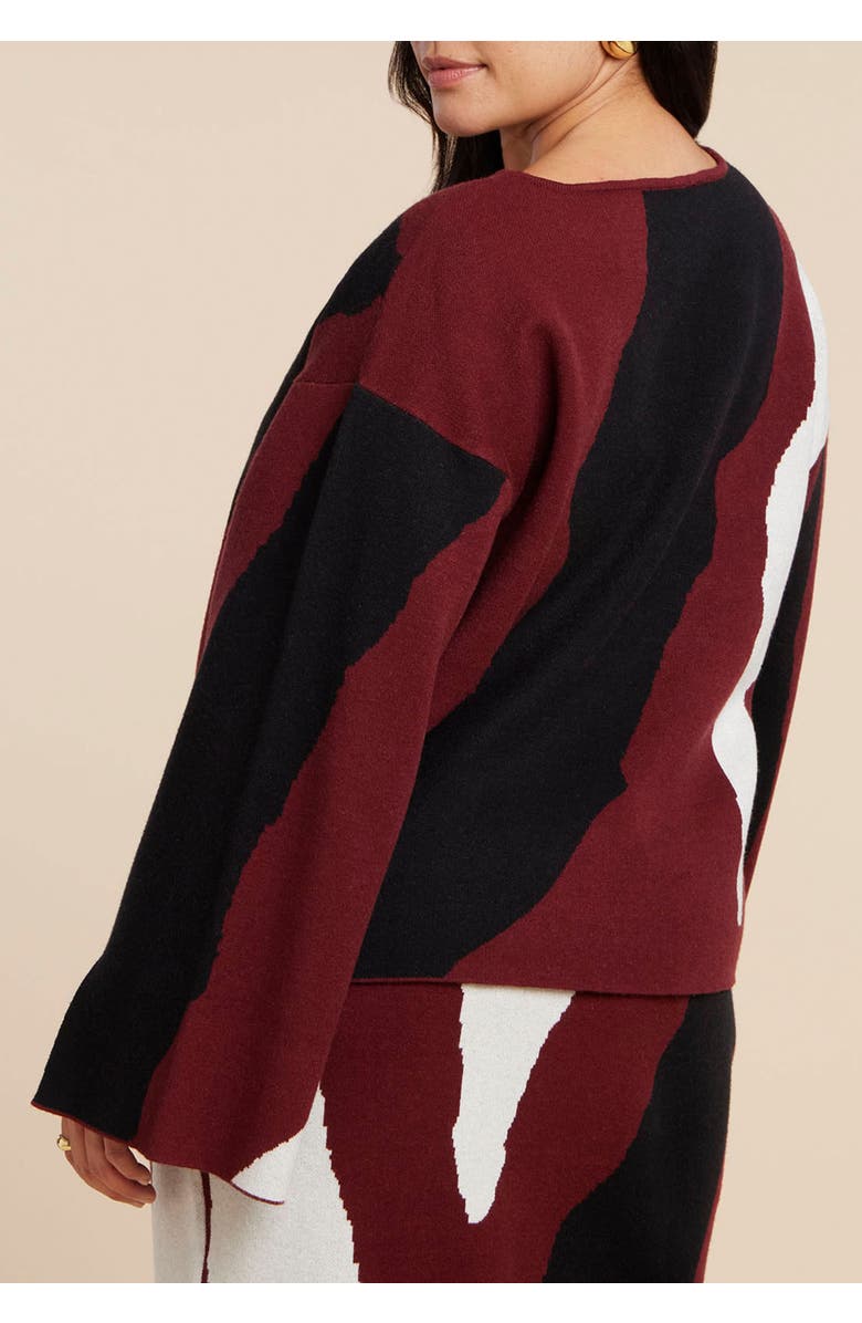ELOQUII V Neck Intarsia Sweater, Alternate, color, Jagged Edge Cherry Lacquer