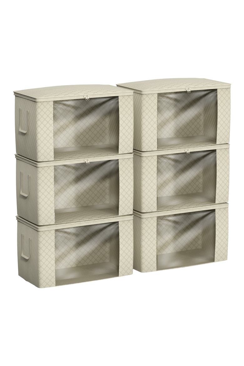 Set of 6 Foldable Storage Bins, Main, color, BEIGE