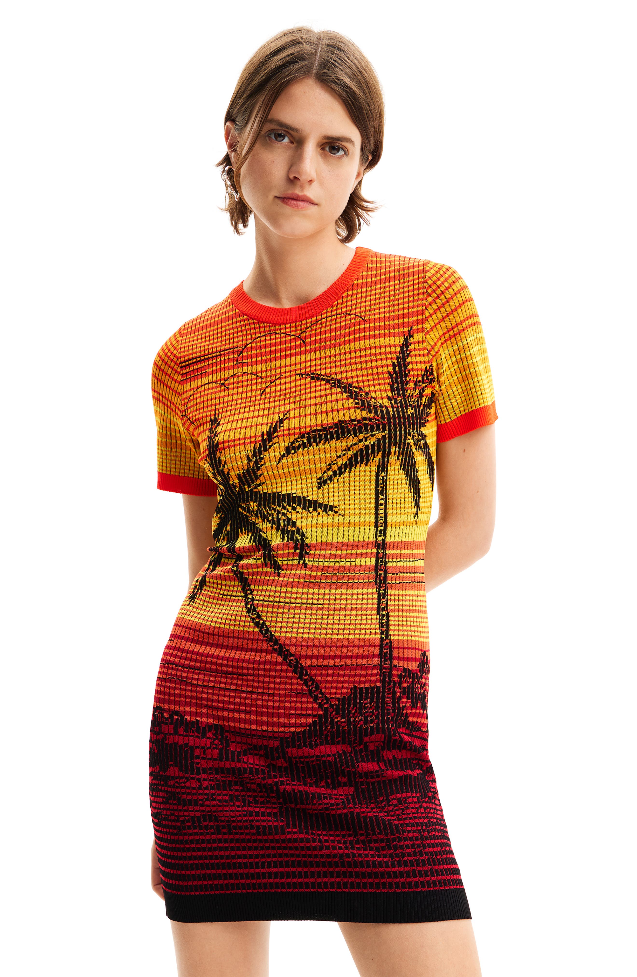 Desigual Palm Tree Print Short Knit Dress (Women) | Nordstromrack