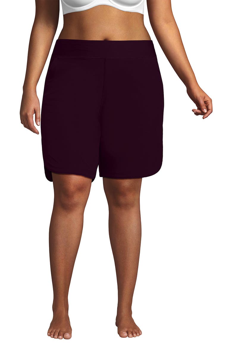 Plus Size Sunshade UPF 50 9" Board Shorts with Panty, Alternate, color, Dark Wine