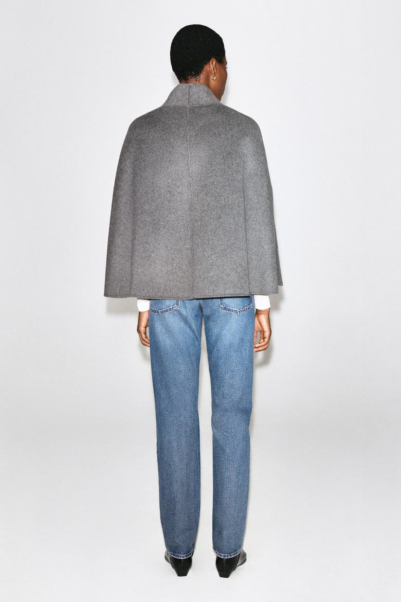 Shawl-Collar Double-Faced Wool Cape, Alternate, color, GRAY