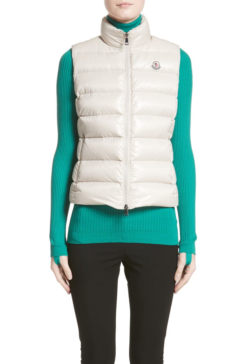 Ghany Water Resistant Shiny Nylon Down Puffer Vest, Main, color, IVORY