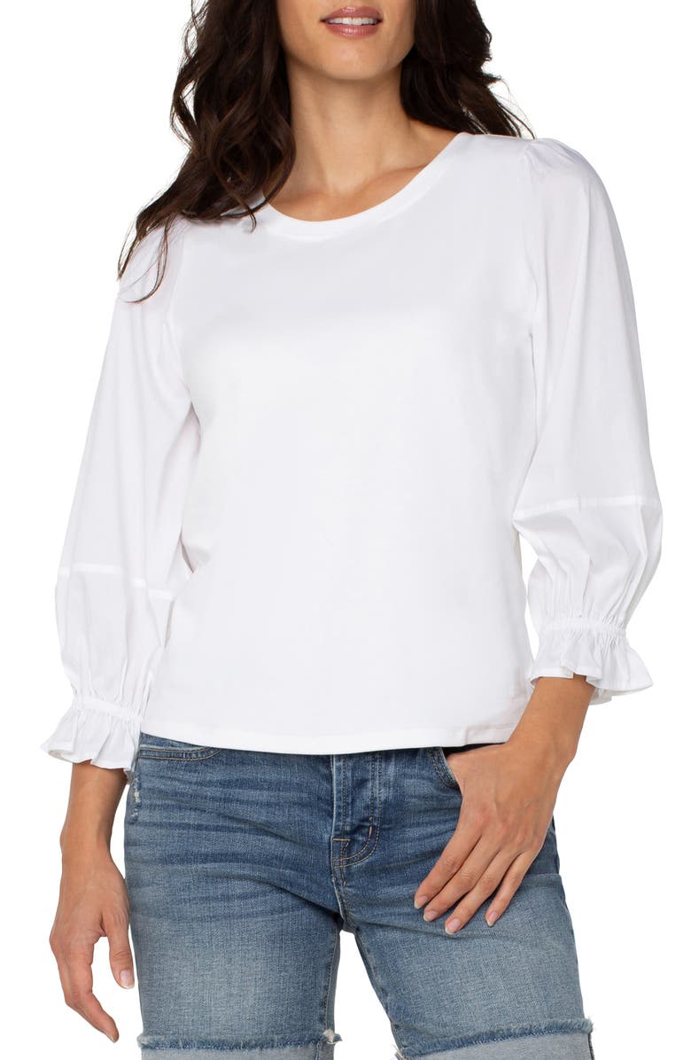 Liverpool Los Angeles Blouson Sleeve Stretch Poplin Top, Main, color, 
