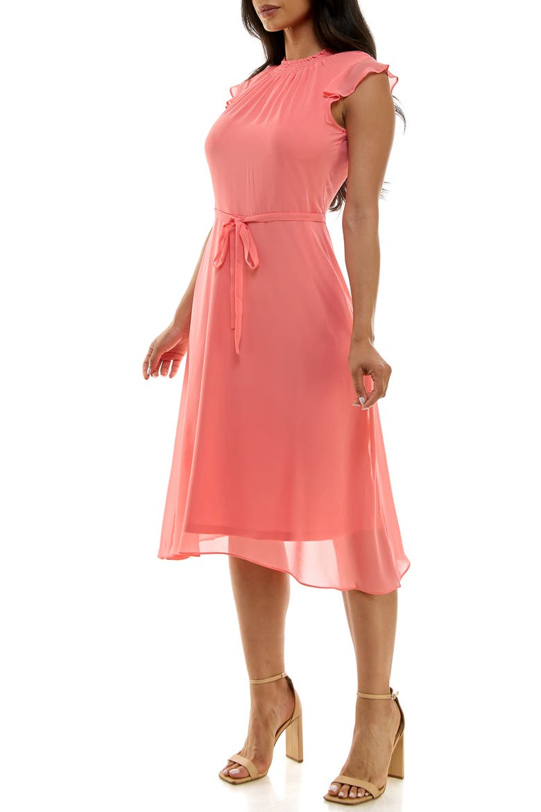 Flutter Sleeve Chiffon Midi Dress, Alternate, color, SUNSET