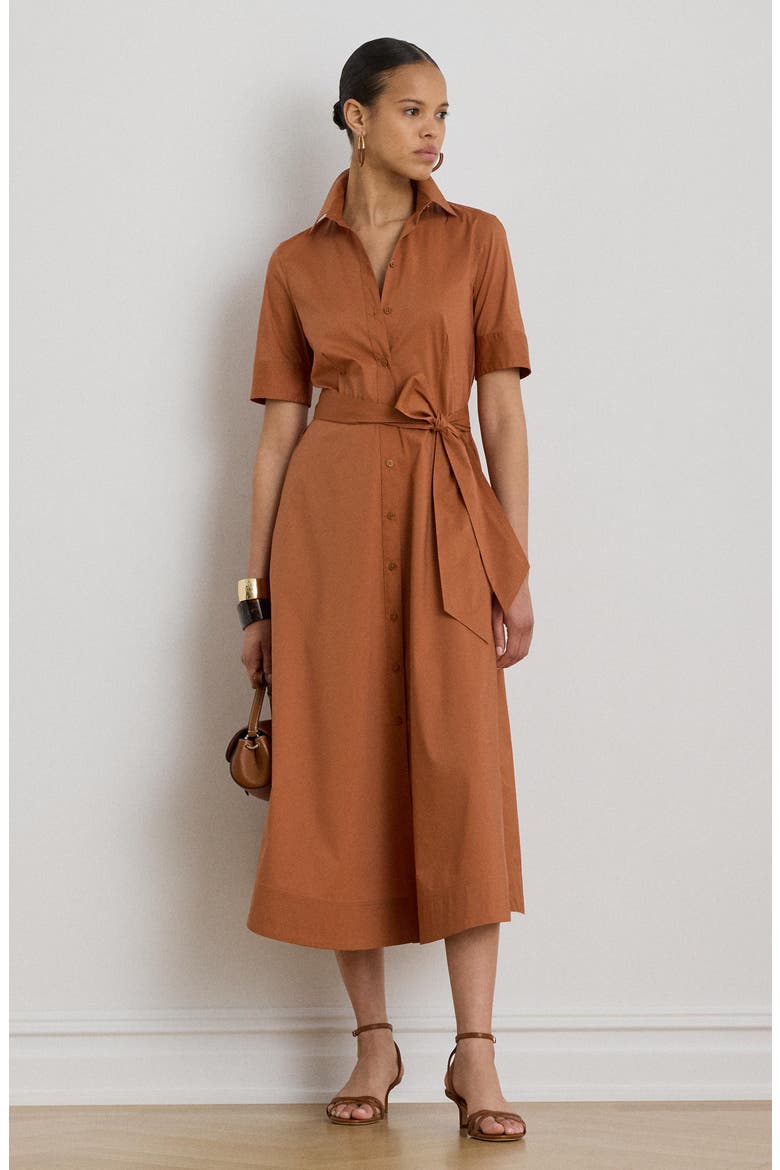 Cotton Blend Midi Shirtdress, Alternate, color, RED TERRACOTTA