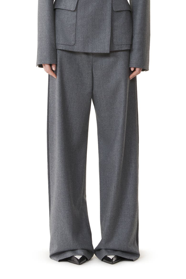 Wide Pants In Wool Flannel, Alternate, color, Heather Grey