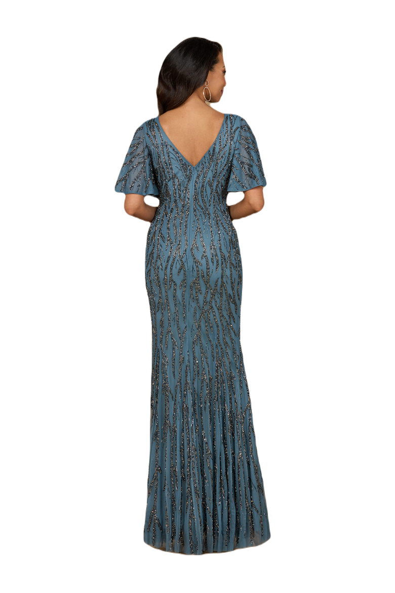 Beaded Gown with Flutter Sleeves, Alternate, color, Grey