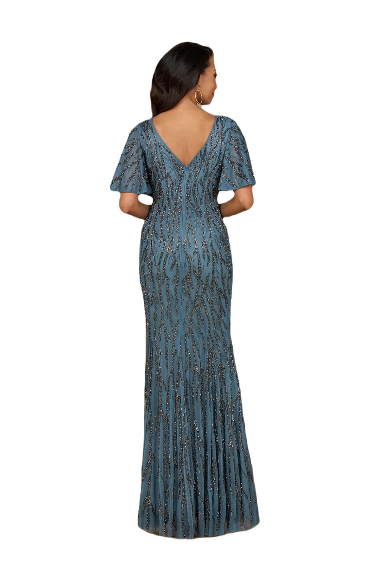 LARA New York Beaded Gown with Flutter Sleeves, Alternate, color, Grey