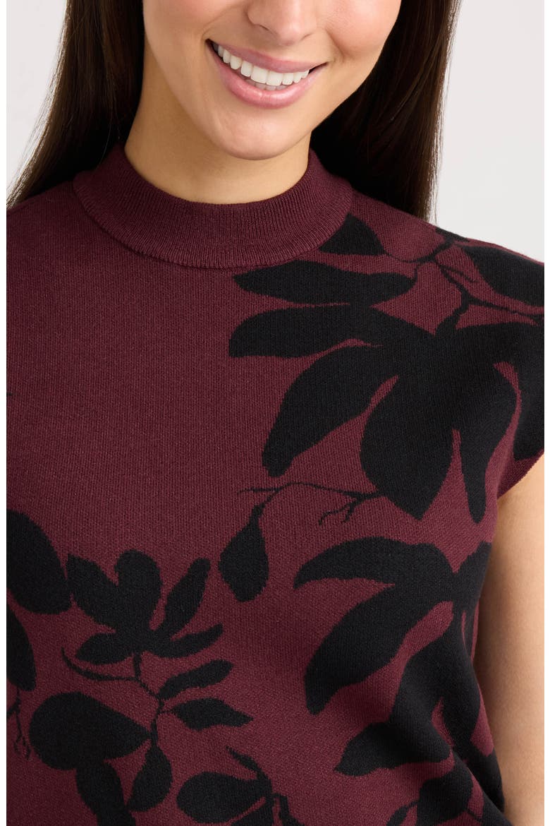 Floral Jacquard Sleeveless Sweater, Alternate, color, WINETASTING