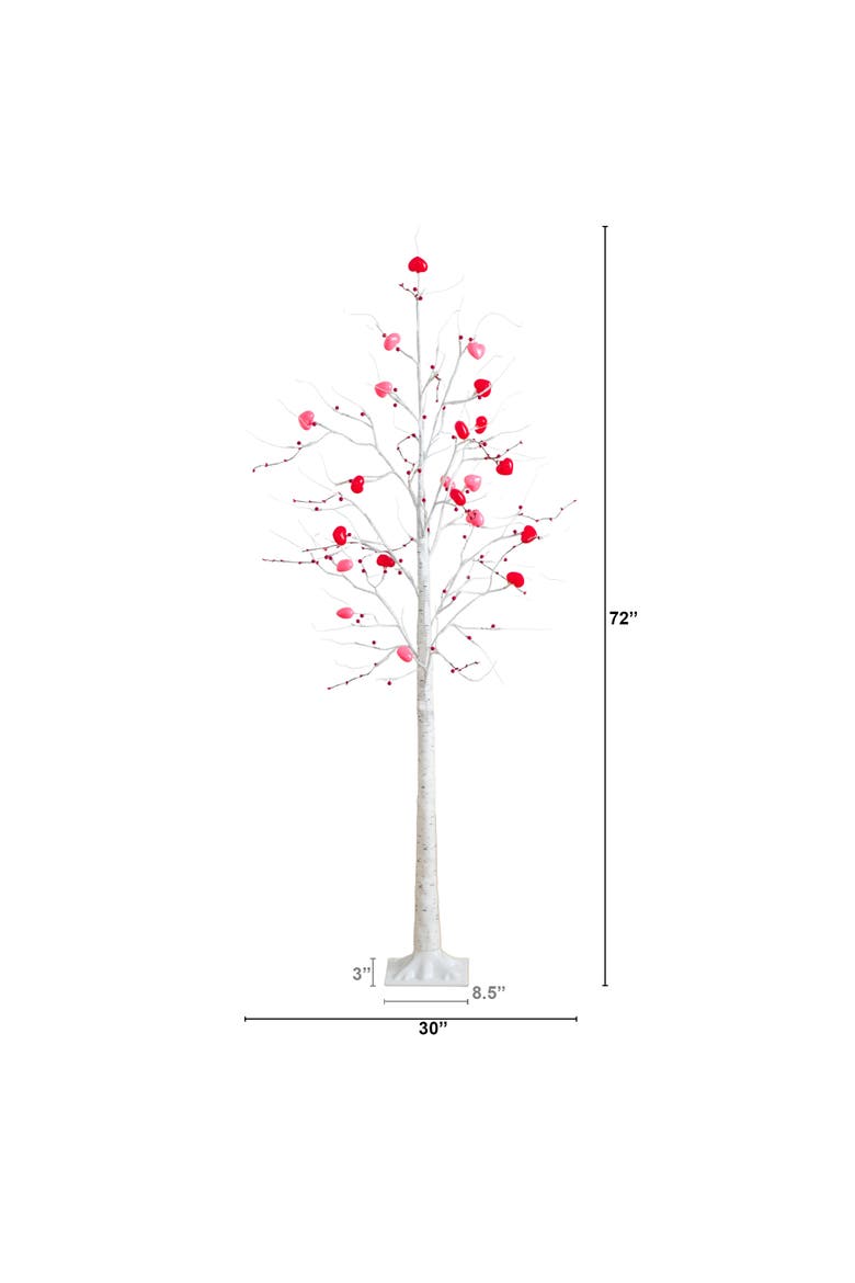 6-ft Pre-Lit Artificial Valentine's Day Twig Tree with 96 Heart Shaped LED Lights and Red Berries, Alternate, color, White