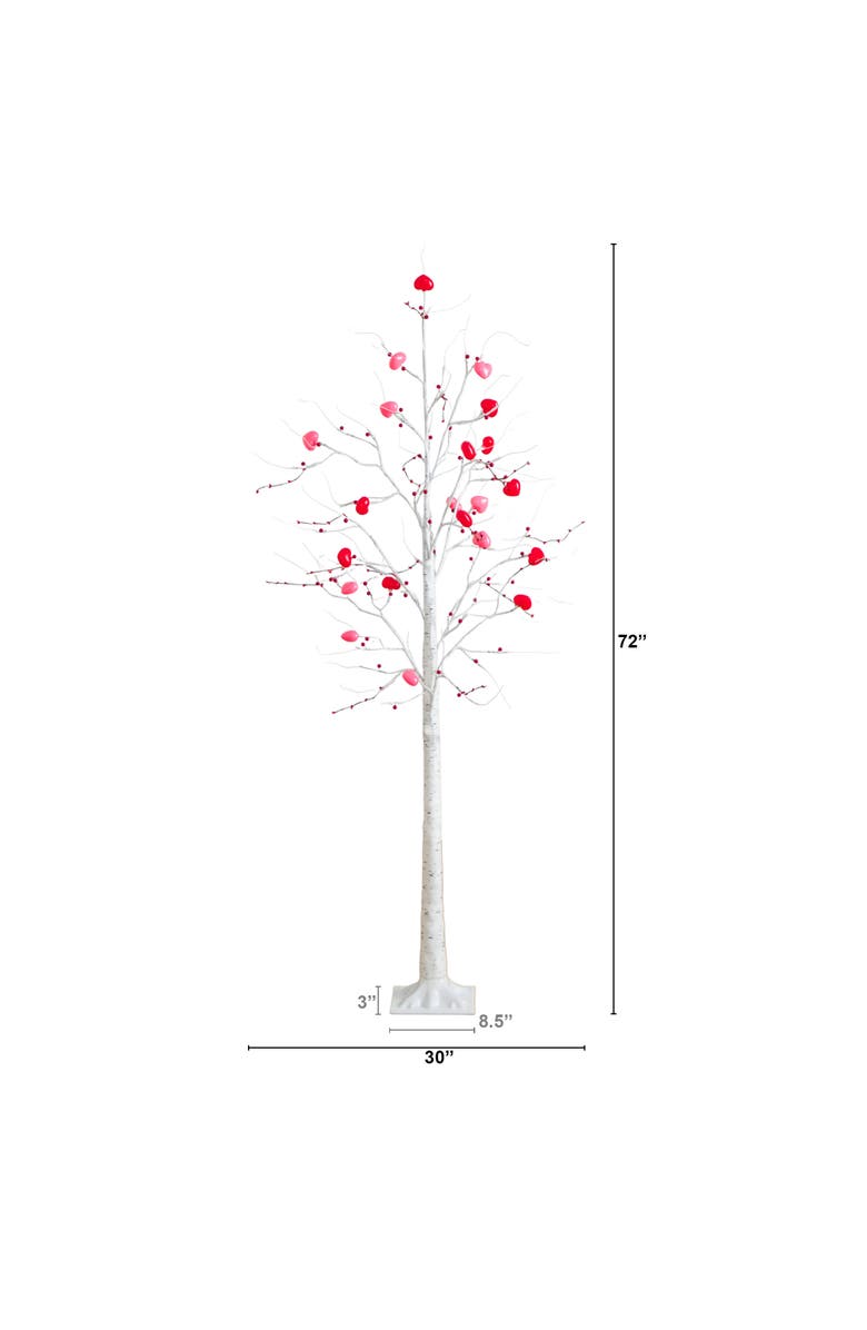 NEARLY NATURAL 6-ft Pre-Lit Artificial Valentine's Day Twig Tree with 96 Heart Shaped LED Lights and Red Berries, Alternate, color, White