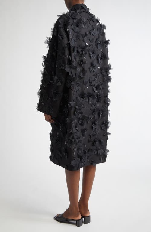 Shop Michael Kors Collection Floral Appliqué Silk & Wool Mikado Balmacaan In Black