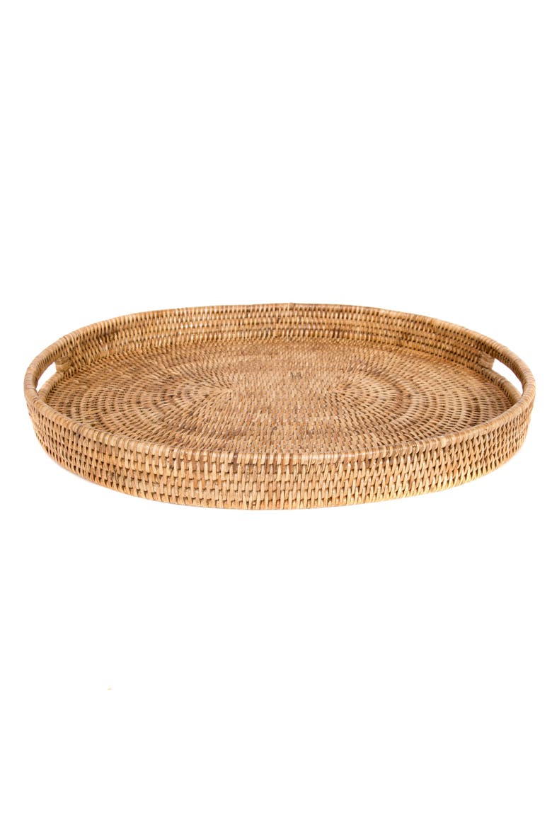 Artifacts Rattan Oval Tray With Cutout Handles, Alternate, color, Honey Brown