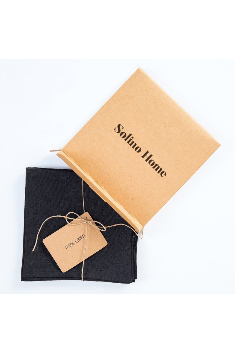 Linen Cocktail Napkins Set of 12, 6 x 6" - Fete, Alternate, color, Black