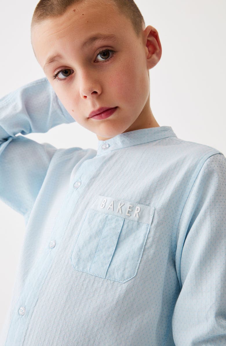 Baker by Ted Baker Kids' Band Collar Cotton Button-Up Shirt, Alternate, color, Blue