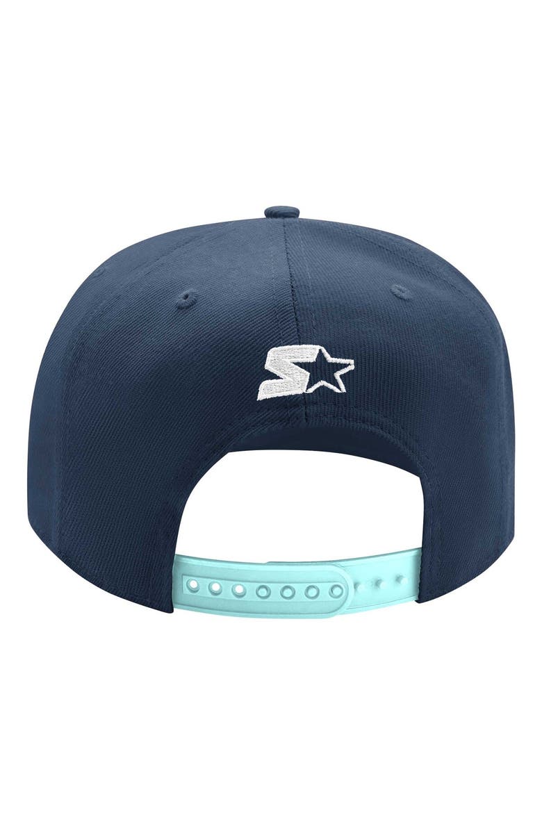 STARTER Men's Starter Deep Sea Blue/Light Blue Seattle Kraken Arch Logo Two-Tone Snapback Hat, Alternate, color, Navy