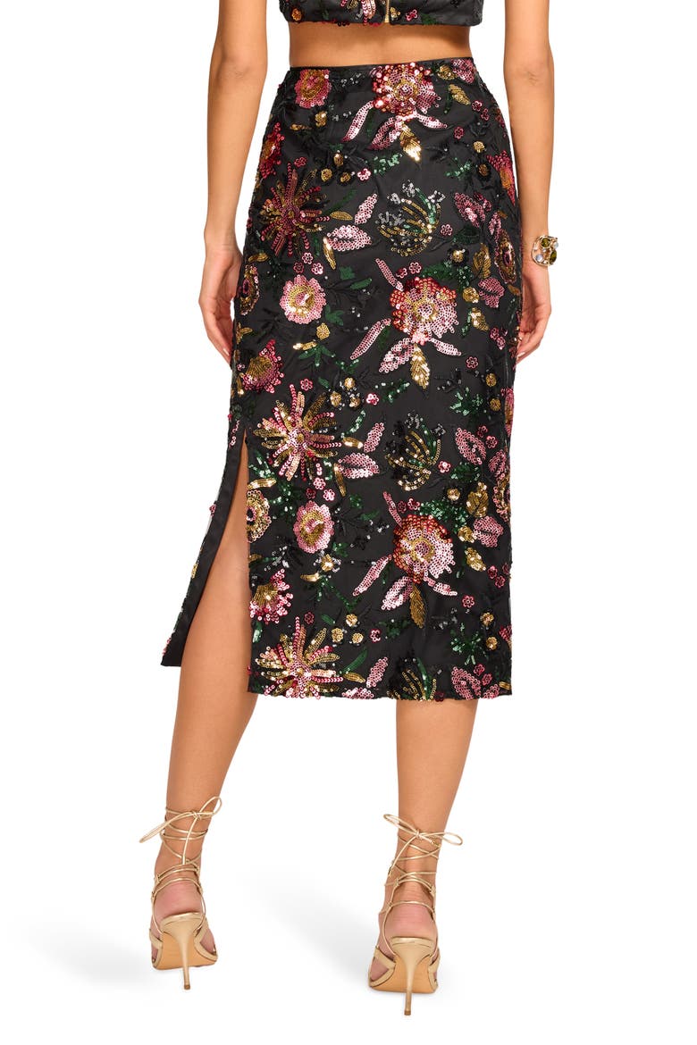 Timothy Floral Sequined Midi Skirt, Alternate, color, BLACK FLORAL SEQUIN