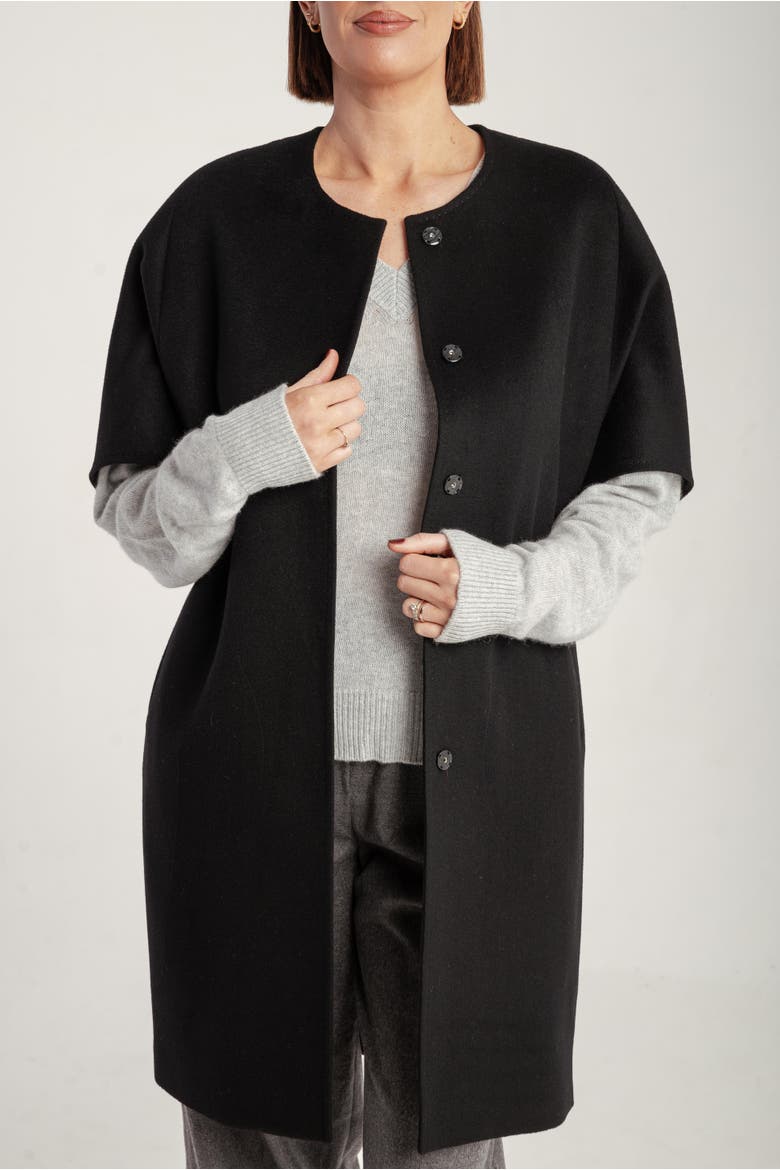 Cashmere Short Sleeve Crew Neck Coat, Alternate, color, Black