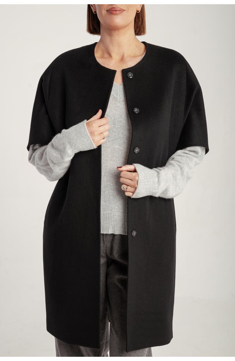 1982 Cashmere Short Sleeve Crew Neck Coat, Alternate, color, Black