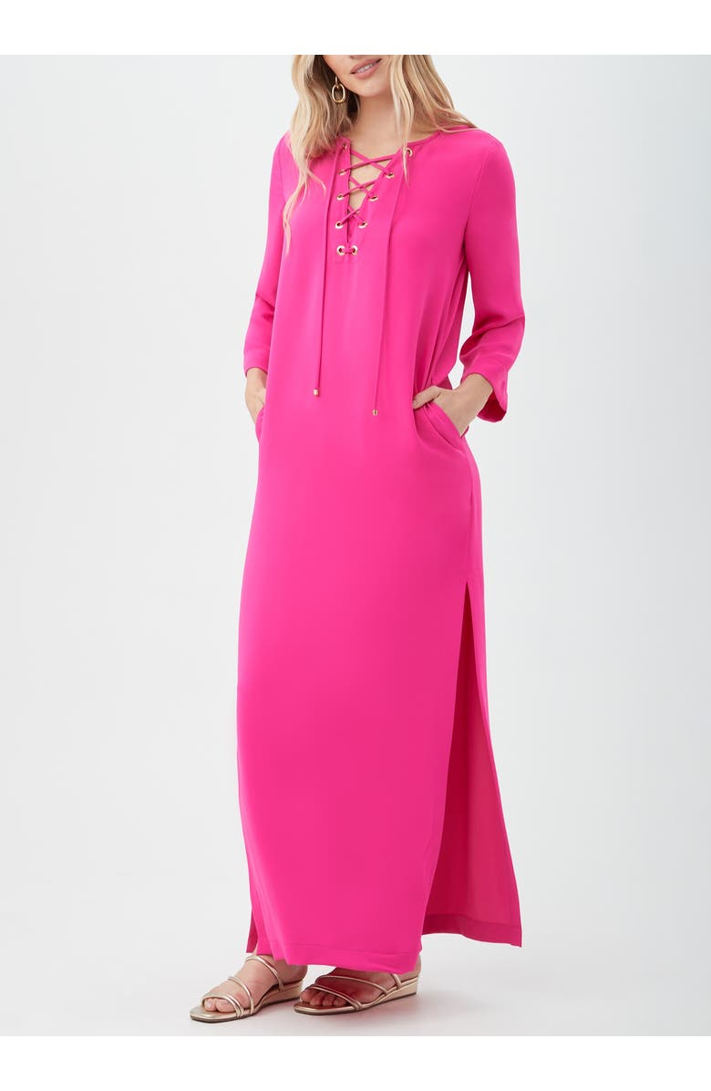 Trina Turk Catamaran Printed Lace Up Dress, Alternate, color, Petal Pink