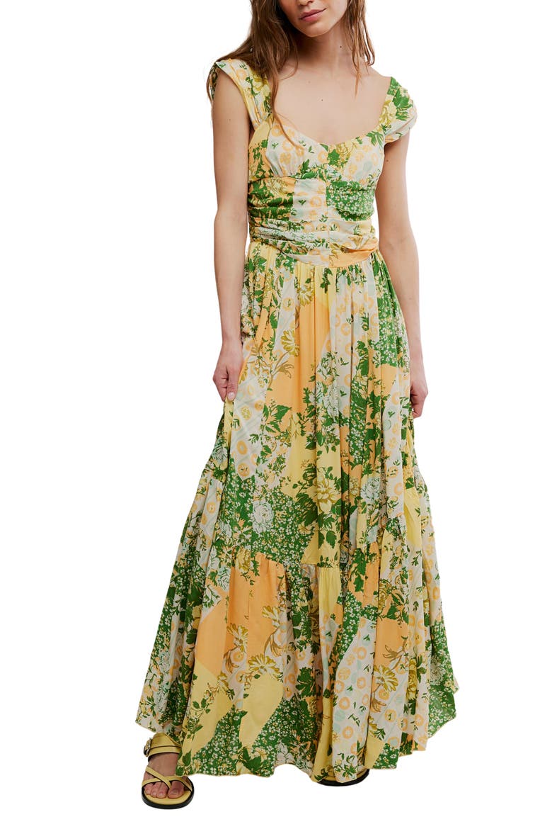 Sasha Floral Mesh Midi Dress, Main, color, LEMON COMBO