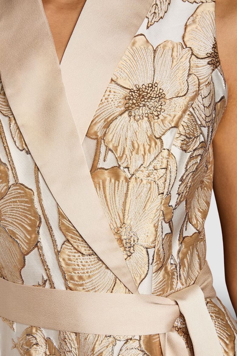 Sleeveless Tux Jacquard Midi Dress, Alternate, color, Champagne
