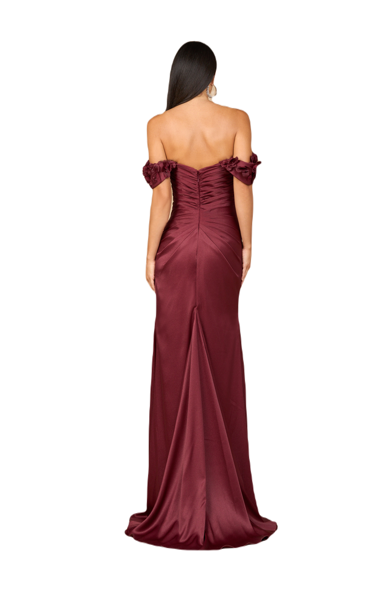 LARA New York Off Shoulder Crepe Gown, Alternate, color, Burgandy