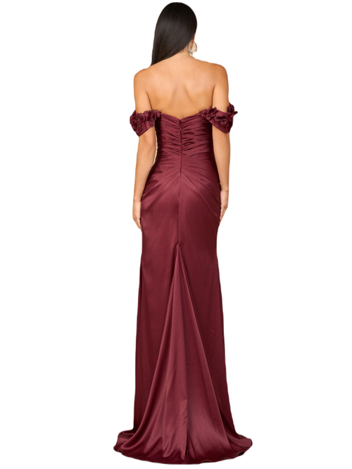 Lara New York Off Shoulder Crepe Gown In Burgandy