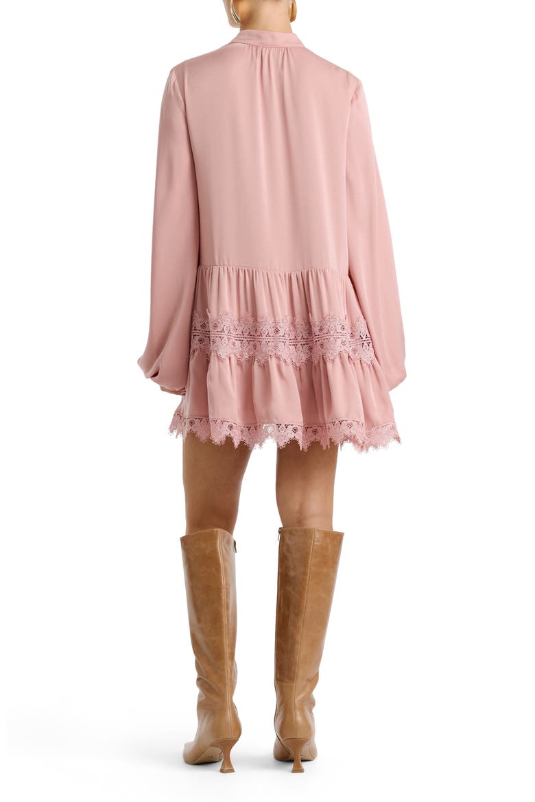 Antonia Lace Trim Long Sleeve Satin Minidress, Alternate, color, DUSTY PINK
