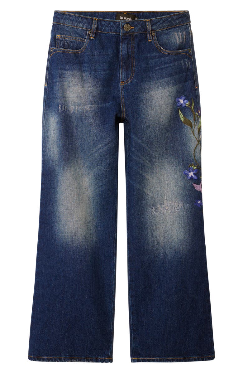 Desigual Aimar Distressed Wide Leg Jeans, Alternate, color, Blue