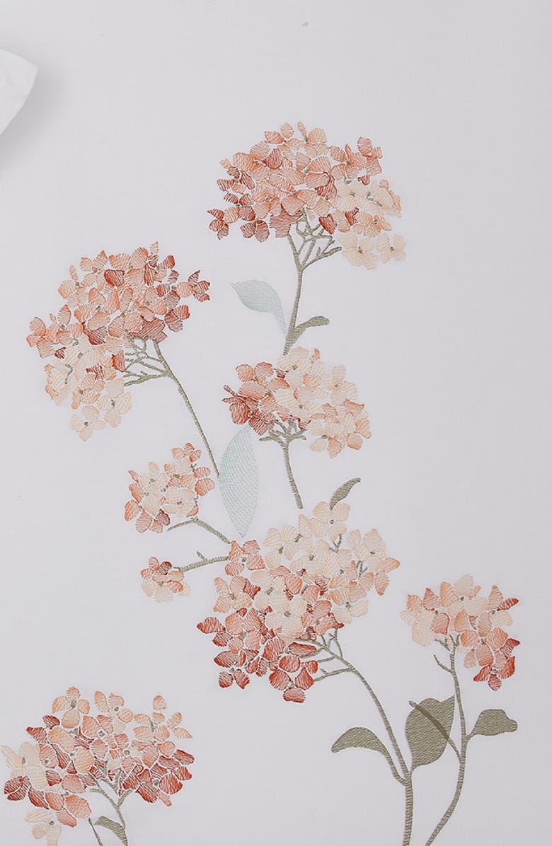 MELANGE HOME Orange Hydrangea Embroidery Duvet Cover Set, Alternate, color, Orange/ White
