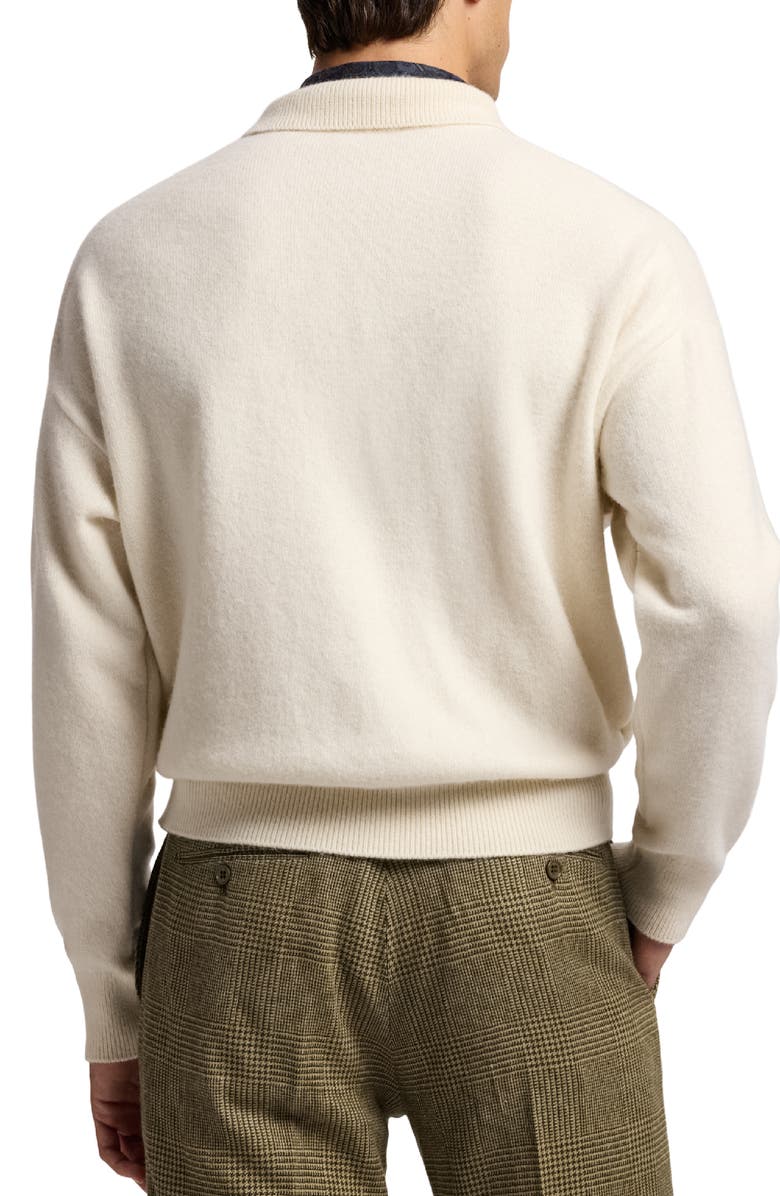 Ralph Lauren Purple Label Long Sleeve Cashmere & Alpaca Rugby Polo Sweater, Alternate, color, Classic Cream