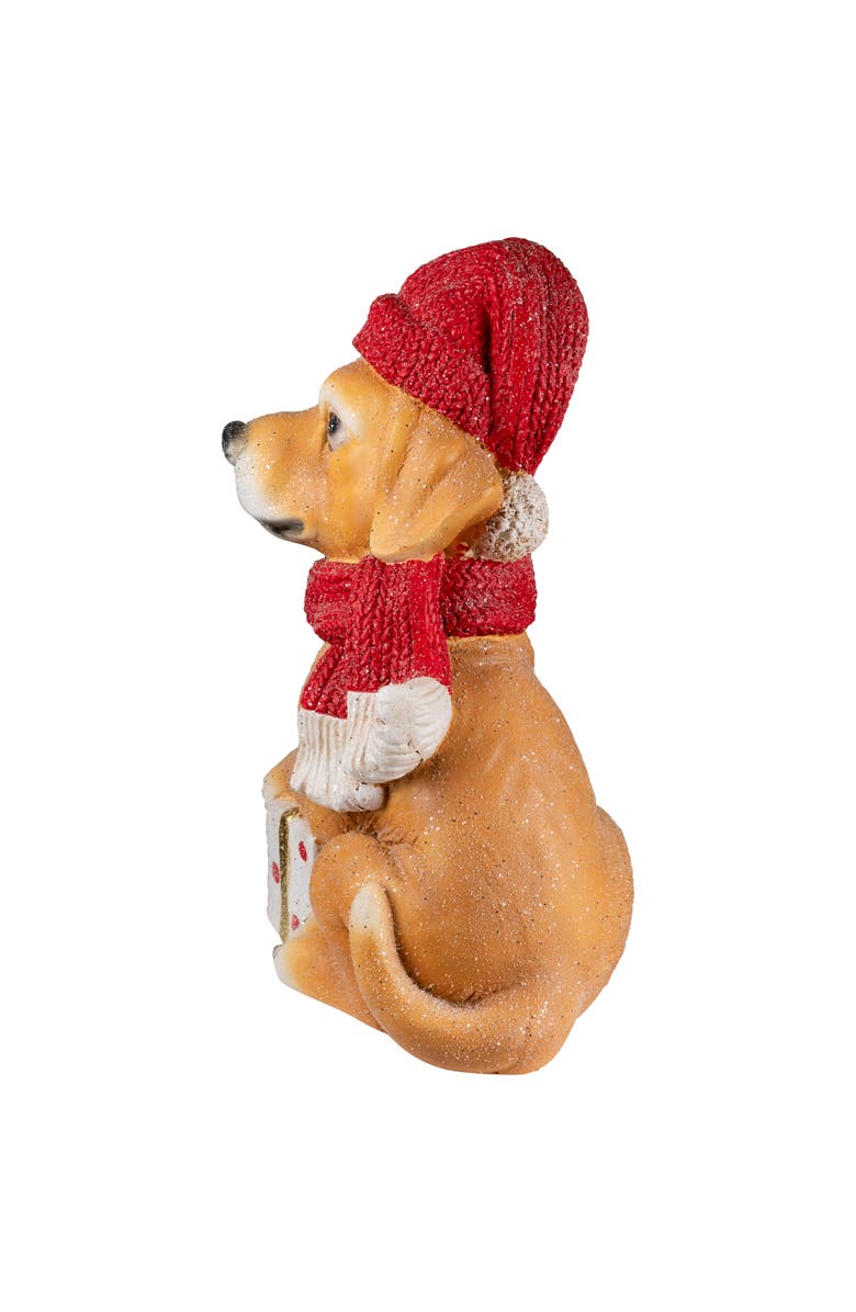 Northlight Glittery Dog with Gift Wearing Scarf and Hat Christmas Decoration - 15", Alternate, color, Beige