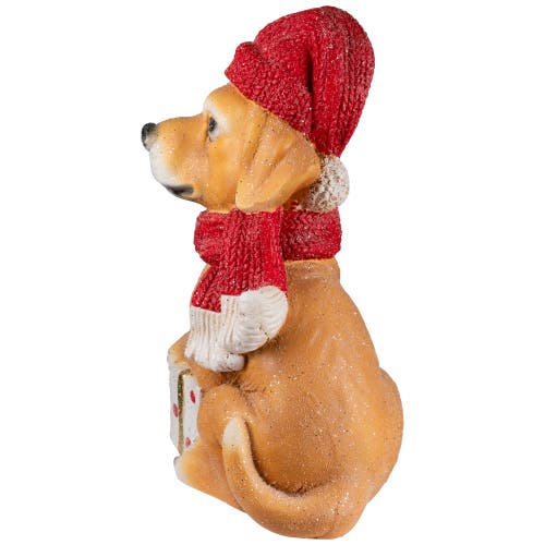 Northlight Glittery Dog With Gift Wearing Scarf And Hat Christmas Decoration In Multi