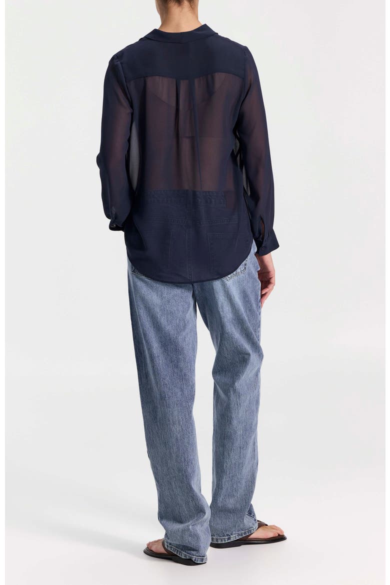 Chiffon Button-Front Blouse, Alternate, color, Navy Blue