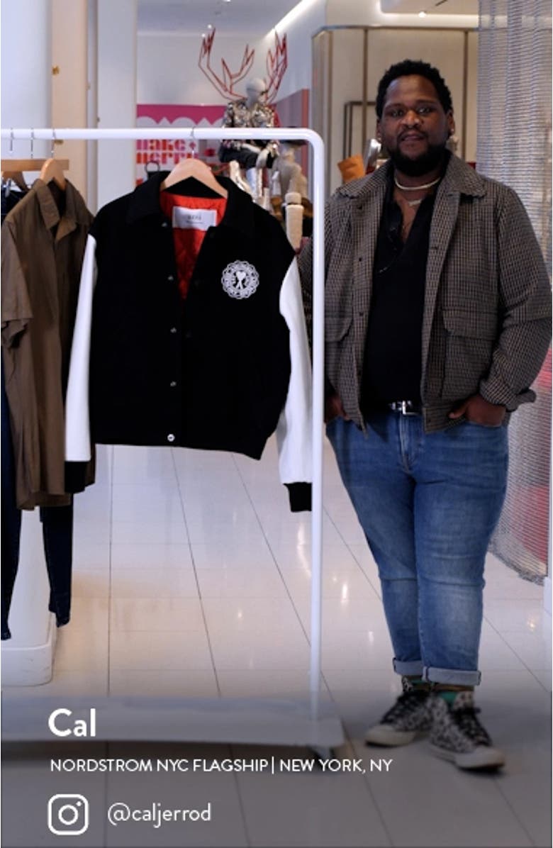 Ami de Coeur Teddy Wool & Leather Varsity Jacket, sales video thumbnail
