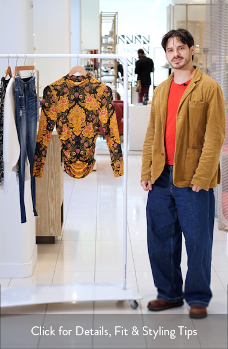 Arabesque Floral Mock Neck Jersey Top, sales video thumbnail