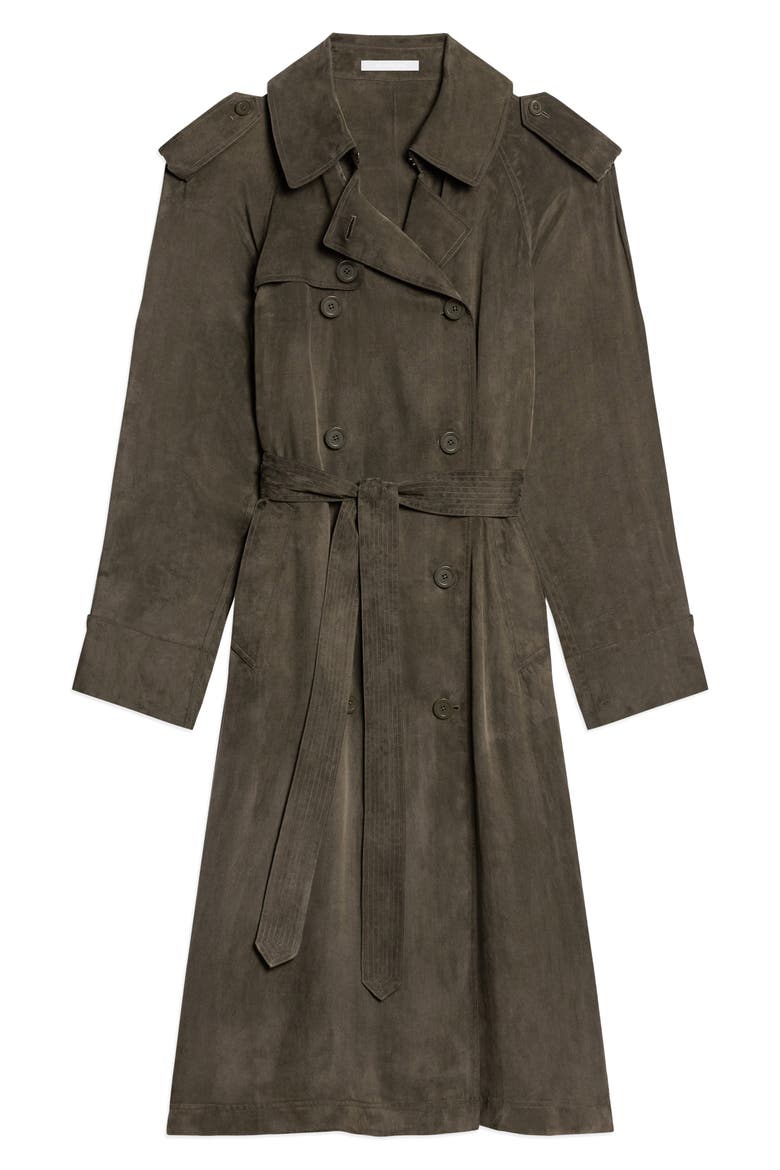 Fluid Microsuede Trench Coat, Alternate, color, DARK MOSS