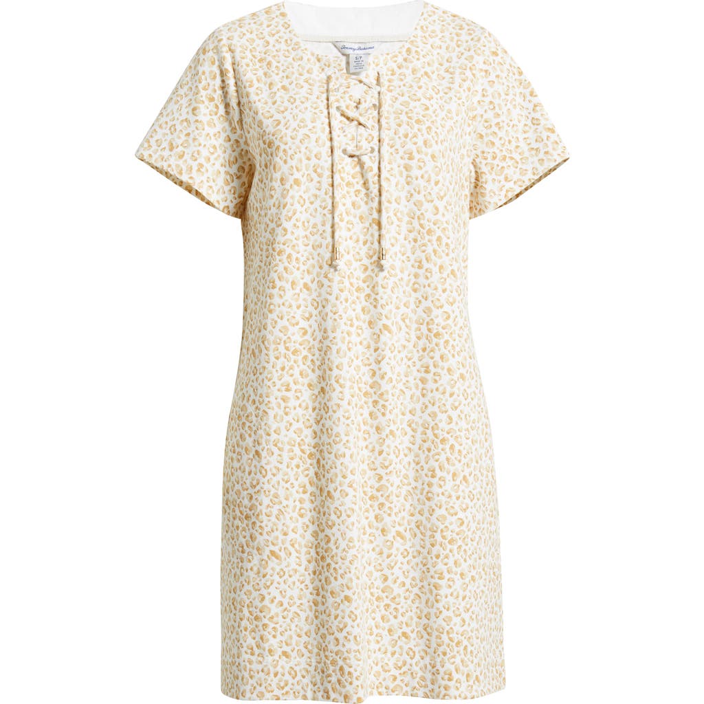 Tommy Bahama Lux Leopard Print Slub Cotton Jersey Minidress In Neutral