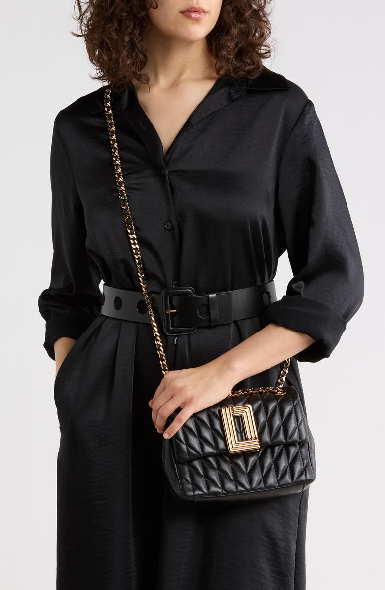 KARL LAGERFELD PARIS Lafayette Quilted Leather Crossbody Bag, Alternate, color, Black/ Gold