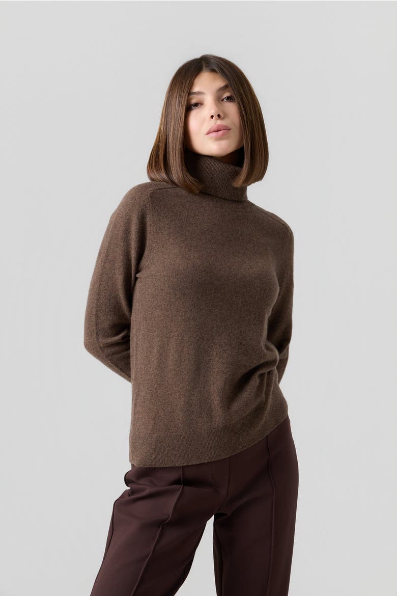 Mongolian Cashmere Turtleneck Sweater, Alternate, color, Brown