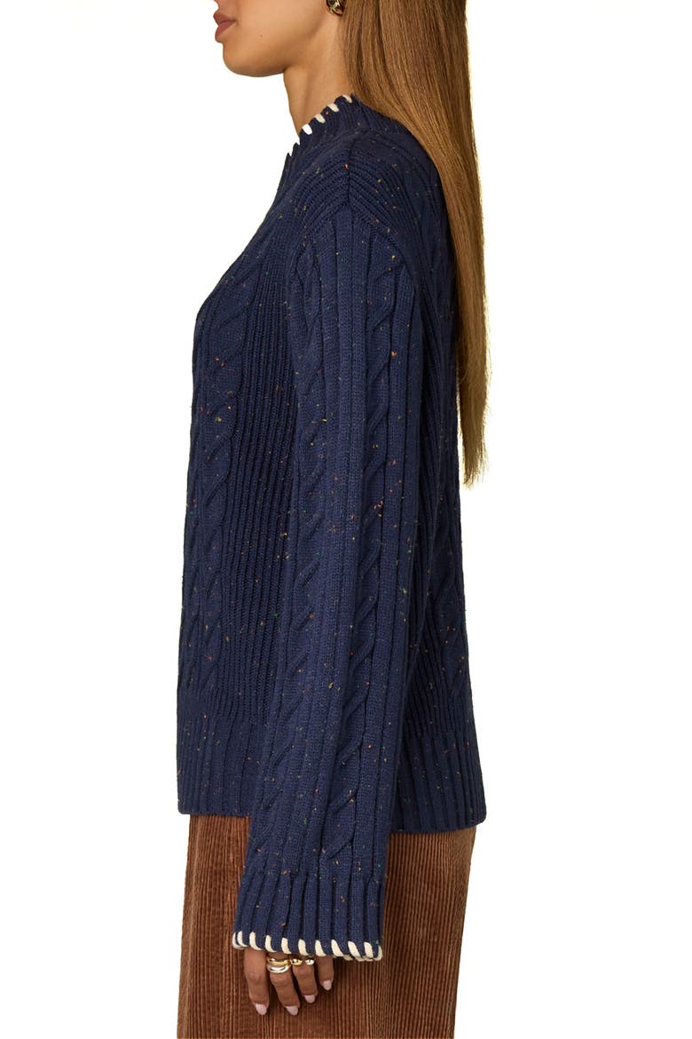 Cable Stitch Mock Neck Sweater, Alternate, color, NAVY