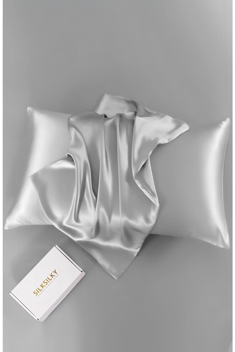 22Momme Mulberry Silk Hidden Zipper Pillowcase, Alternate, color, Silver
